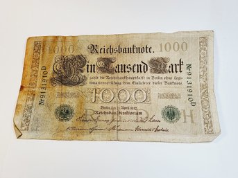 1910 Imperial Germany 1000 Mark Reichsbanknote - Large Note   RARE