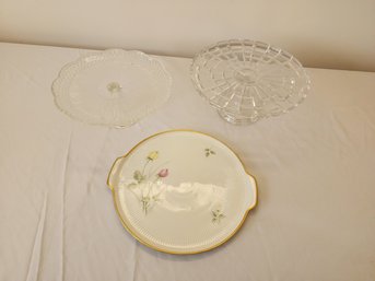 3 Piece Lot Crystal Cake Stand, Glass Cake Stand, German Cake Plate