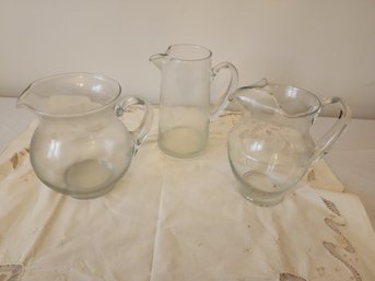 3 Large Glass Drink Pitchers