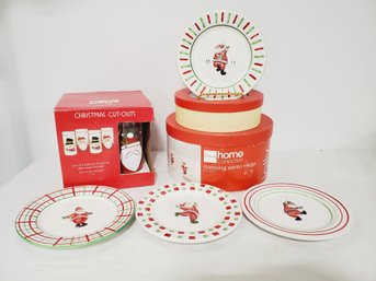 Christmas Holiday Tableware-hand Painted Glasses, Dancing Santa Plates & Mugs