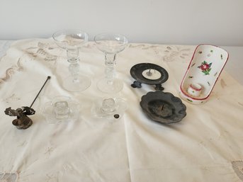 Candle Holder Lot And Snuffer