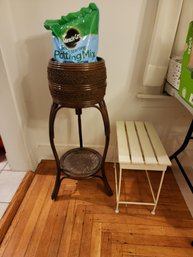 Rattan Planter, Potting Mix & Small Table