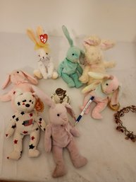 Ty Beanie Baby Bunny Lot And Spring Decor