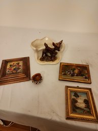 Mini Oil Still Life And  Deer Planter Lot