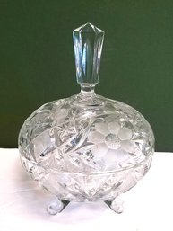 Vintage Lead Crystal Footed Candy Dish With Lid