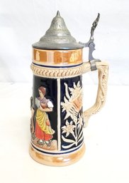 Collectable Vintage Gerz Hand Painted Beer Stein With Pewter Lid West Germany