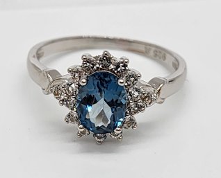 London Blue Topaz, White Topaz, Rhodium Over Sterling Ring