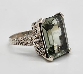 Emerald Cut Green Prasiolite Ring In Sterling