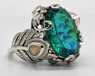 Peacock Quartz, Ethiopian Welo Opal Ring In Sterling