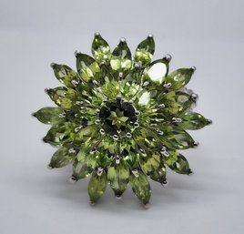 Premium Peridot Floral Spray Ring In Platinum Over Sterling