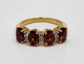 Brazilian Cherry Citrine, White Zircon Ring In Yellow Gold Over Sterling