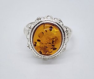 Baltic Amber Ring In Sterling