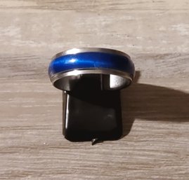 Stainless Steel With Blue Enamel Center Ring Size 10