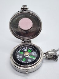 Rose Quartz Openable Pendant Necklace With Compass In Stainless