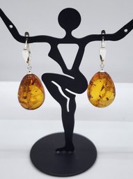 Baltic Amber Drop Earrings In Sterling