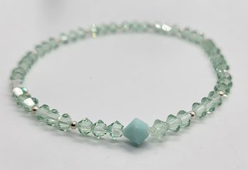 Handcrafted Green Mint Swarovski & Sterling Stretch Bracelet