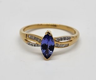 Tanzanite & Diamond Ring In Yellow Gold Over Sterling