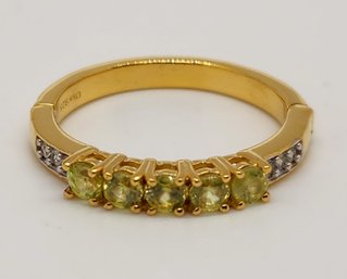 Premium Sava Sphene, White Zircon Band Ring In Yellow Gold Over Sterling