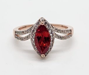 Padparadscha Sapphire, White Zircon Ring In Rose Gold Over Sterling