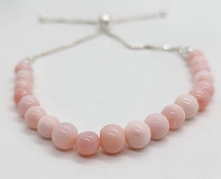 Pink Opal Beaded Bolo Bracelet In Platinum Over Sterling