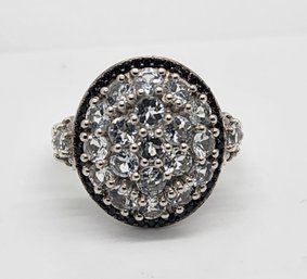 Brazilian Goshenite, Thai Black Spinel Cluster Ring In Platinum Over Sterling