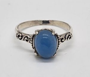 Bali, Blue Jade Floral Ring In Sterling