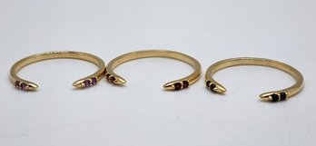 18k Yellow Gold Over Sterling Set Of 3 Rings With Multiple Gems