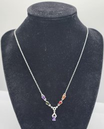 Multi-Gemstone Necklace In Sterling Silver & Stainless