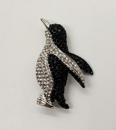 Cute Black & White Rhinestone Austrian Crystal Penguin Brooch