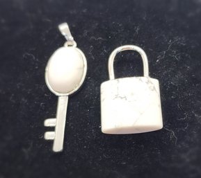 White Howlite Set Of Lock & Key Pendants In Silvertone