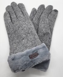 Grey Cashmere Warm Gloves With Faux Fur & Equipped Touch Screen