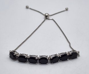 Black Spinel Bolo Bracelet In Platinum Over Sterling