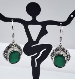 Green Onyx Dangle Earrings In Sterling