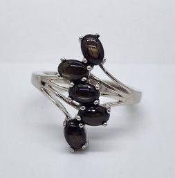 Bankacha Natural Black Star Sapphire 5 Stone Ring In Platinum Over Sterling