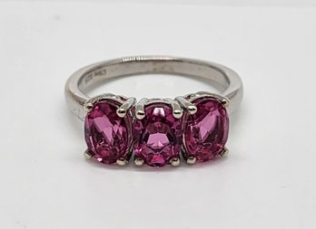 Radiant Orchid Quartz  3 Stone Ring In Platinum Over Sterling