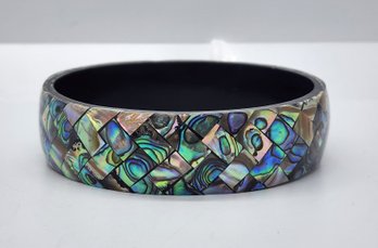 Abalone Inlay Shell With Black Resin Bangle Bracelet