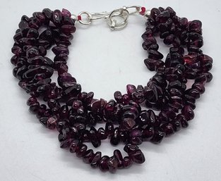 Rhodolite Garnet Chips Multi-row Bracelet In Sterling