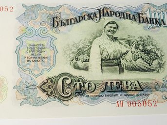 UNC Condition Foreign Paper Bill / Note -  1951 Bulgarian 100 Leva Bank Note RARE