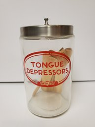 Vintage Merco Glass Tongue Depresser Doctors Office Jar With Stainless Lid