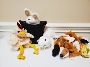 Four Folkmanis Hand Puppets-red Fox, White Rat, Chicken & Rabbit In The Hat