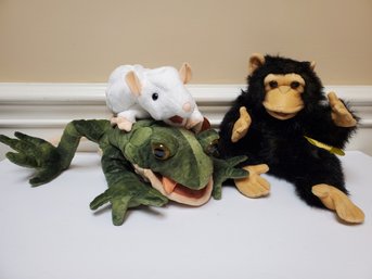 Three Folkmanis Hand Puppets - White Rat, Toad & Baby Chimpanzee Puppet - All With Tags