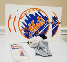 Vintage New York Mets MLB Baseball Lot - Sealed Tube Socks, Hand Puppet & Logo Wall Posters