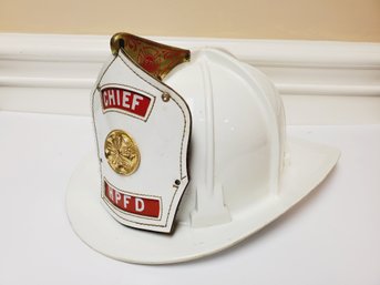 Vintage HPFD CHIEF's White Firefighter Fireman Helmet