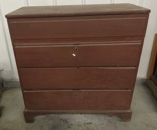 Three Drawer 19th Century Lift-top American Blanket Box In Red Paint