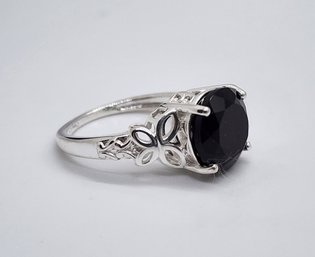 Australian Black Tourmaline Solitaire Ring In Sterling