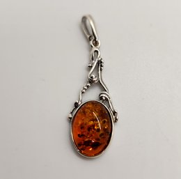 Baltic Cognac Colored Amber Pendant In Sterling Silver