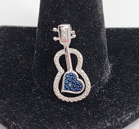 Blue Diamond Accent Guitar Pendant In Platinum Over Sterling