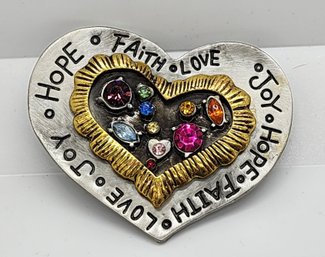 Beautiful Heart Brooch With Faux Gems