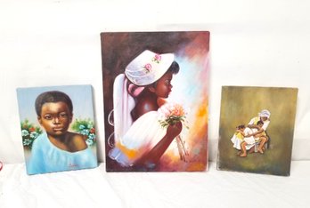 Woman And Children Canvas Paintings Signed By Artist