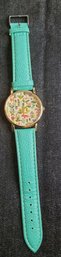 Beautiful Teal Band Fashion Watch With Multicolor Face